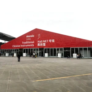Big Clear Span Trade Fair Tent Full Color Printed Gable Glass Wall Marquee for Cultural Musical Equipment Exhibition