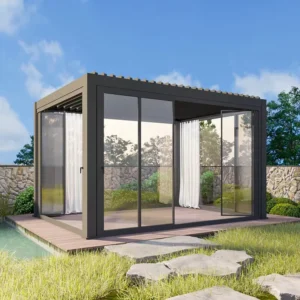 Bioclimatic Aluminum Pergola Gazebo Motorized Louvered Roof Waterproof Outdoor Garden Hotel Patio Pavilion Canopy