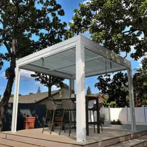 Bioclimatic Aluminum Pergola Pavilion with Powder-Coated Finish LED Lighting and Rain and Wind Sensor