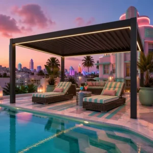Bioclimatic Aluminum Pergola with Louvered Roof and Motorized Waterproof Awning for Outdoor Garden or Terrace