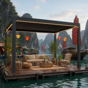 Bioclimatic Louvered Roof Aluminum Waterproof Gazebo Motorized Canopy Outdoor Poolside Pergola