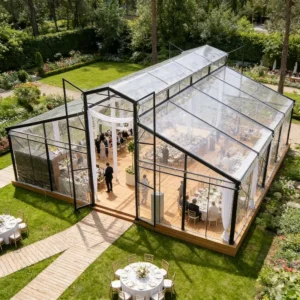 Black Frame Four Season Usable Glass Orangery Tent Transparent Wall Atrium Outdoor Wedding Event