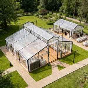 Black Frame Glass Atrium Orangery Marquee Tent for Small Garden Weddings