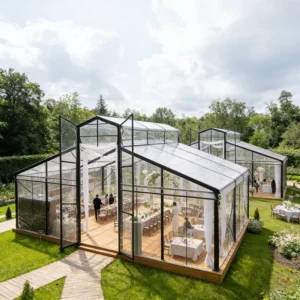 Black Frame Glass Orangery Atrium Tent with Transparent PVC for Weddings