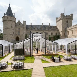 Black Frame Transparent Glass Orangery Atrium Tent for Night Weddings and Banquets
