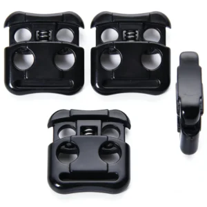 Black Heavy Duty Strong Safety Square Double Hole Spring Cord Locks POM Drawstring Toggle with Secure Grip