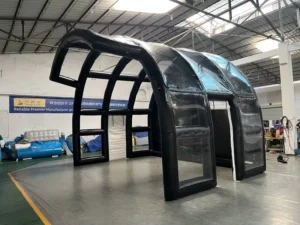 Black Inflatable Tunnel Arch Tent 4x6x4.3m Stage Event Backdrop Tent with Clear Windows Outdoor Portable Airtight Tent
