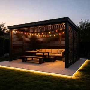 Black Modern Aluminum Louvered Pergola Motorized Waterproof Bioclimatic Outdoor Garden Gazebo Pavilion Sun Shade