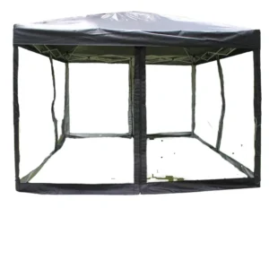Black Steel Pop-up Gazebo with Mosquito Netting 3x3m Outdoor Garden Canopy Tent Screen Mesh Sidewalls Zipper Powder-Coated Frame
