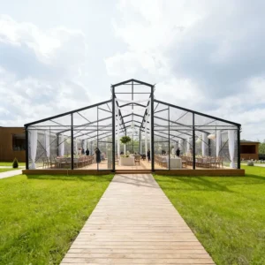 Black and White Optional Aluminum Frame Clear Glass Orangery Tent with Full-Transparent Atrium for Weddings