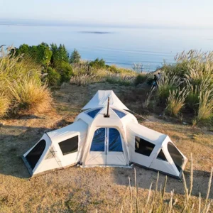 Blackout Waterproof Bell Tent 13.7㎡ Large Family Glamping Tent with Chimney Hole & TPU 4 Season SUV Tailgate Camping Tent