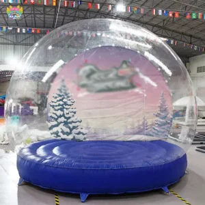 Blue Background Christmas Inflatable Snow Globe Bubble Tent Waterproof Windproof Snow Globe House with Built-In Fan