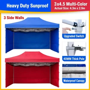 Blue Pop up Gazebo 3x6m Scalloped Edge Anti Ponding Tent with 3 Removable Sidewalls
