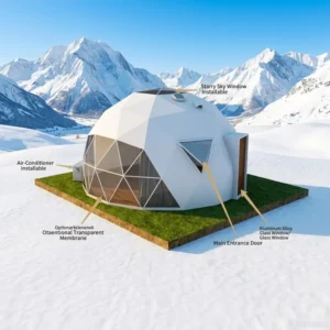 CE Certified Thermal Insulated Geodesic Dome Tent Cold Snow Proof PVC Dome for Winter Snow Mountain Ski Glamping Hotel