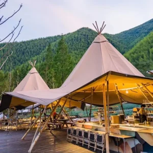 Camp Exhibition & Hotel Restaurant Pyramid Tent Native American Style 3000mm+ Waterproof Canvas Design Outdoor Dining Event