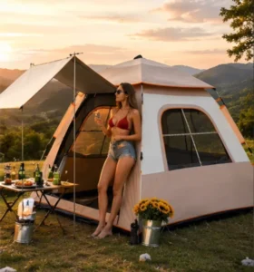 Campground Family Tent Waterproof Oxford Fabric Enhanced Airflow Windproof Outdoor Beach Shelter Tent
