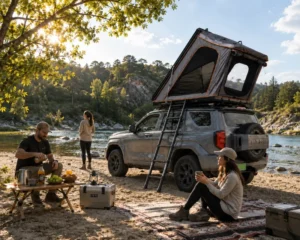 Camping Triangle Roof Top Tent Aluminum Hard Shell Waterproof for SUV Pickup Outdoor Rooftop Tent