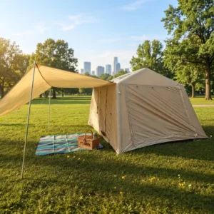Campside Inflatable Cabin Shelter 420D Oxford 396x270x200cm Khaki PVC Airbeam Supplier Glamping