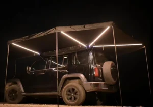 Car Side Awning With LED Light Aluminum Alloy Frame 600D Waterproof Water Repellent Oxford Cloth