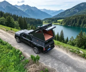 Carbon Fiber or FPR Clamshell Rooftop Camper for Pickup Truck Two Bedroom Structure Electric Rooftop Tent