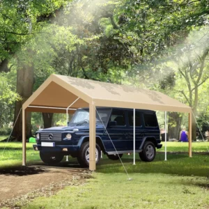 Carport 10x20ft Double Heavy Duty Portable Garage 2.0 Powder Coated Frame(Better Galvanized) Waterproof PEAK Roof Built in Car