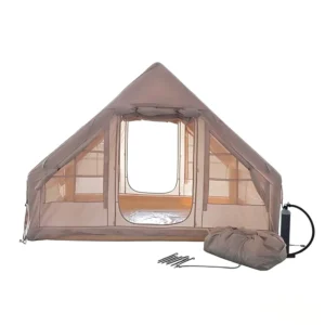 Classic Style Summer Outdoor Camping Waterproof Inflatable Tent with Double Doors, One Bedroom, and Small Skylight