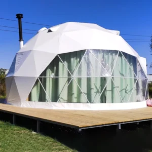 Clear Glass Greenhouse Glamping Tent, Steel Frame Geodesic Dome