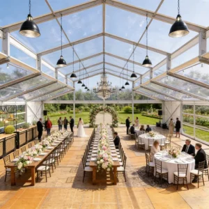 Clear Glass Orangery Atrium Tent with Full Glass Walls for Wedding Banquet Events