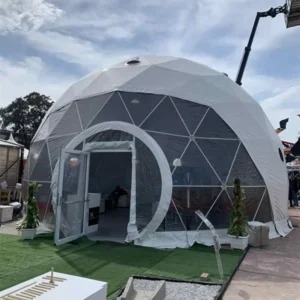 Clear Modern Luxury 8m Geodesic Dome Tent Fireproof Transparent Waterproof PVC for Glamping, Weddings, and Events