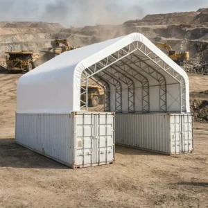 Clear-Span 610g PVC UV-Resistant Galvanized A-Frame Shipping Container Storage Tent for Warehouse Outdoor Mining Site Equipment