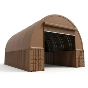 Clear Span Snow Load Heavy-Duty Bolt-On Steel Frame Curved Dome Container Shelter for Warehouse and Construction Site Material Storage
