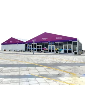 Combined Sports Event Tent with Glass Dining Hall, Storage Warehouse, Printed Roof Eave, and Air Conditioning