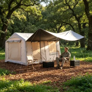 Commercial 12sqm Inflatable Resort Tent 420D Oxford 3 Doors with Private Divider Large View Windows Inflatable Family Tent
