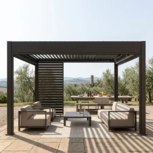 Commercial Aluminum Pergola Outdoor Large Motorized Louvered Retractable Roof Canopy Wind Sensor Garden Decorations