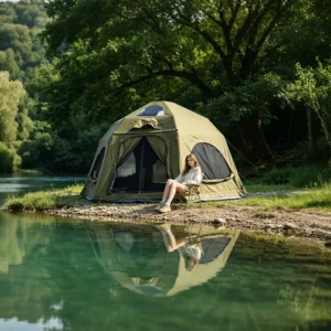 Commercial Grade 4.5m Inflatable Dome Tent 210g TC Cotton Waterproof Canvas Glamping Four-Season UV Resistant Quick Setup OEM