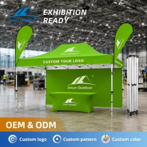 Commercial Grade Aluminum Pop-Up Tent 10×15 ft Folding Canopy Outdoor Events Waterproof Gazebo Shelter Flags Polyester All Seasons