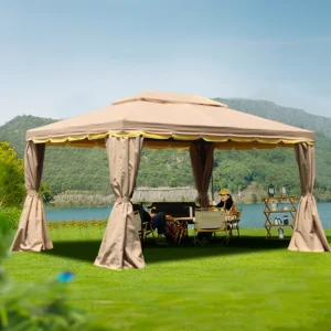 Commercial Modern Aluminum Patio Gazebo Tent Side Curtains Vented Roof Outdoor Pavilion Sun Shelter Restaurant Cafe Terrace
