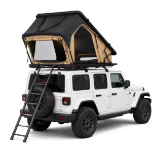 Compact Fold-Up Aluminum Off-Road Car Roof Tent with Triangular Vent Panels and Foam Mattress
