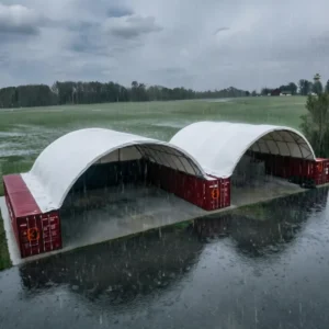 Container Dome Shelter Prefabricated Steel Truss Structure PVC Coated Tarpaulin Cover for Industrial Bulk Storage