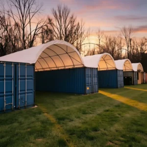 Container Dome Shelter, Rainproof and UV-Protected, Steel Truss Structure with PVC Tarpaulin for Outdoor Storage