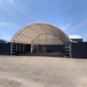 Container Shelter Reinforced Steel Structure Tear Proof PVC Cover with Anti UV Protection for Long Term Outdoor Storage