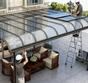 Contemporary Outdoor Aluminum Alloy Rain Awnings Eco-Friendly Anti-Corrosion 3-Year Warranty for Residential Yards