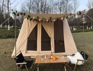 Cotton Canvas Pyramid Tent 4-Season Heavy-Duty Frame Instant Setup Roomy for Luxury Camping Trips
