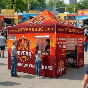 Custom 10×10 ft Food Tent Half Mesh Half Oxford Sidewalls Pop up Catering Canopy with Window Advertising Event Gazebo