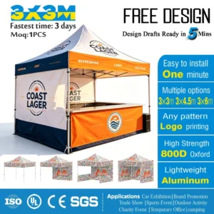 Custom 3x3m Trade Show Marquee 800D Oxford Waterproof Pop-Up Canopy Gazebo for Event Exhibition
