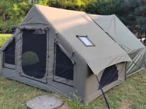 Custom 6sqm Green TC Cotton Inflatable Shelter with Sunshade Awning Fast Open Air Tent