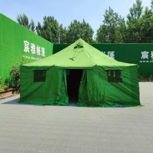 Custom 8m X 4.8m Green Canvas Extended Type Four Season One Bedroom Tactical Camping Tent Steel Frame Water Resistant 10-12