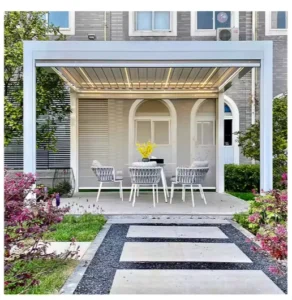 Custom Aluminum Alloy Glass European-Design Pergola Garden Sunroom with Shutter Roof for Living Room Park