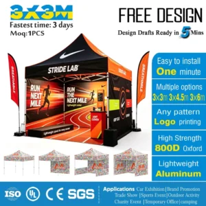 Custom Graphic Gazebo Tent 3x3m Waterproof 800D Oxford Pop-Up Canopy for Outdoor Events