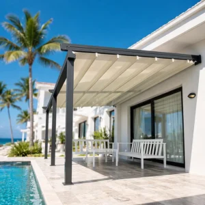 Custom High Quality Powder Coated Aluminum MDF PVC Bioclimatic Motorized Pergola UV Protected Retractable Canopy Easy
